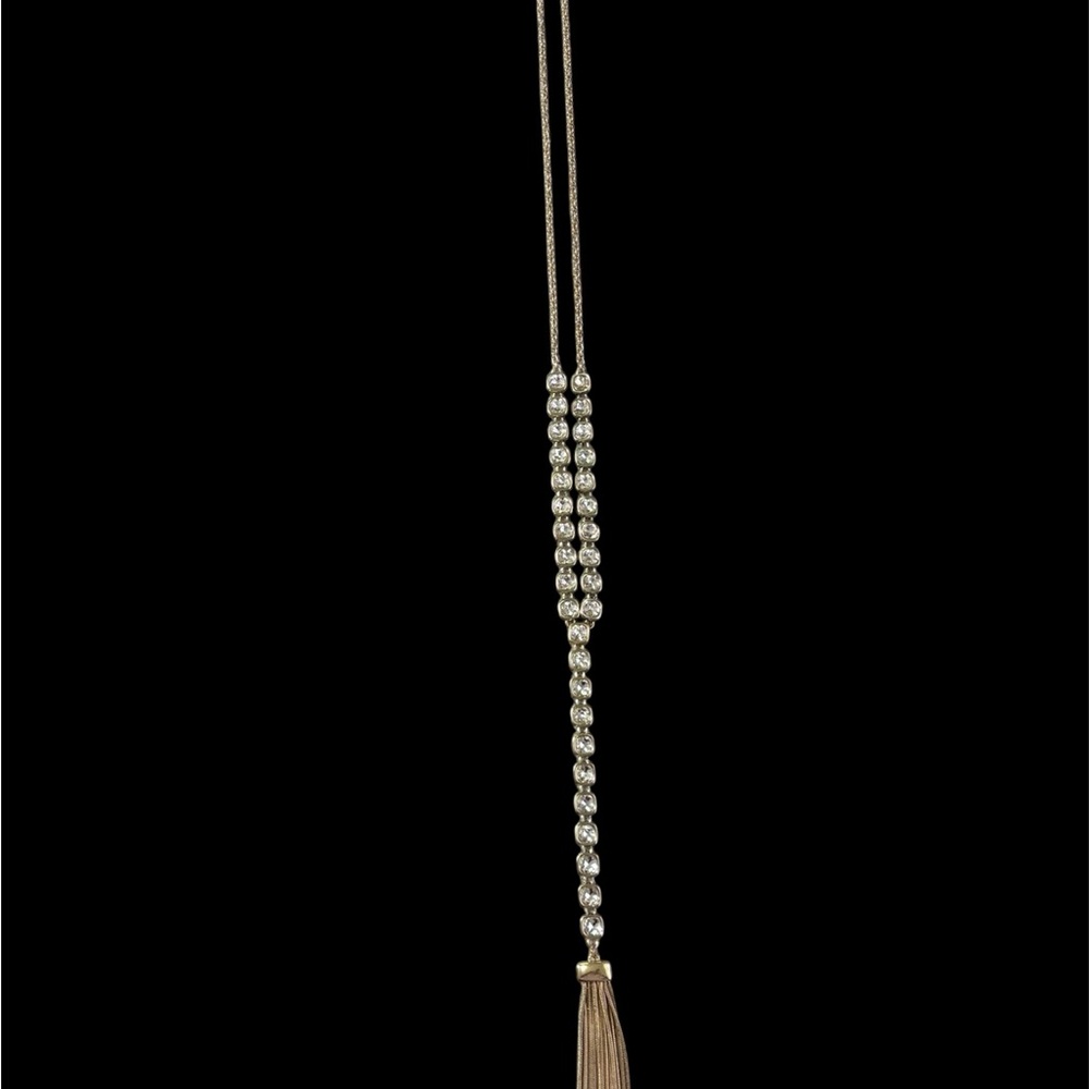 Vintage Bezel Set Crystal Lariat Tennis Tassel Necklace - 20-23"